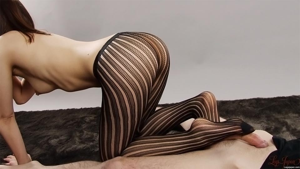 Black Striped Tights Footjob